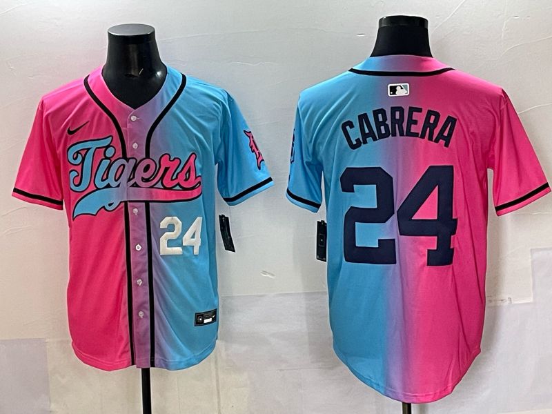 Men 2025 Detroit Tigers #24 Cabrera Blue pink Game Nike MLB Jersey style 04